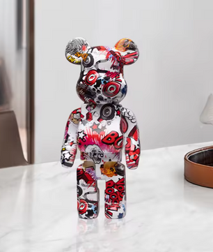 Graffiti Beer Decoratief Beeld met Opbergschaal – Moderne Abstracte Dieren Sculptuur voor Interieurdecoratie