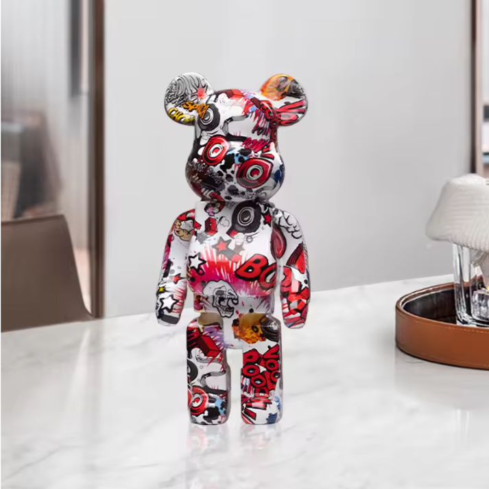 Graffiti Beer Decoratief Beeld met Opbergschaal – Moderne Abstracte Dieren Sculptuur voor Interieurdecoratie