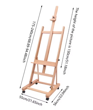 Verstelbaar H-Frame Schilderezel van Beukenhout – Professionele Studio Ezel met Wielen