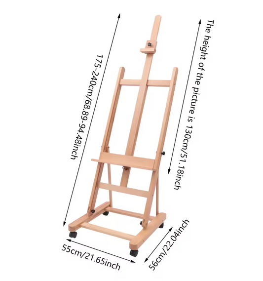 Verstelbaar H-Frame Schilderezel van Beukenhout – Professionele Studio Ezel met Wielen