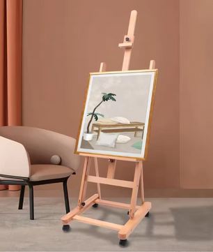 Verstelbaar H-Frame Schilderezel van Beukenhout – Professionele Studio Ezel met Wielen