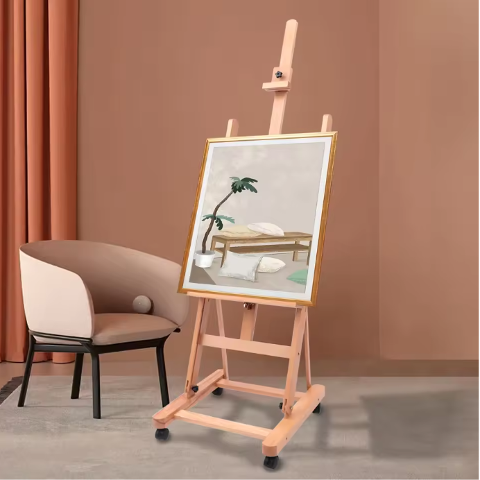 Verstelbaar H-Frame Schilderezel van Beukenhout – Professionele Studio Ezel met Wielen