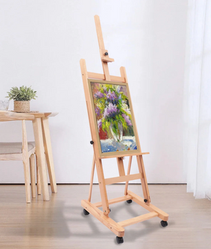 Verstelbaar H-Frame Schilderezel van Beukenhout – Professionele Studio Ezel met Wielen