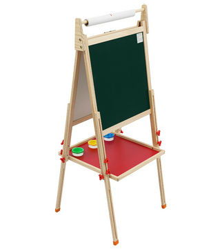Dubbelzijdige Staande Kinder Schilderezel met Opbergplank – Verstelbare Houten Tekenezel