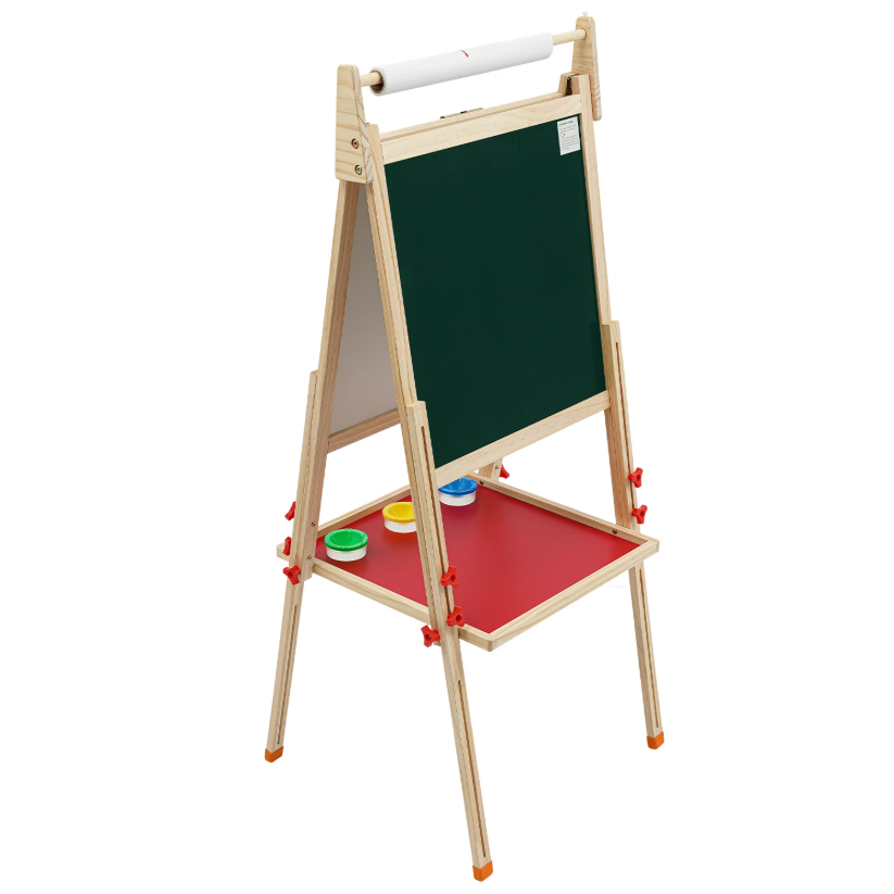 Dubbelzijdige Staande Kinder Schilderezel met Opbergplank – Verstelbare Houten Tekenezel