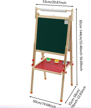 Dubbelzijdige Staande Kinder Schilderezel met Opbergplank – Verstelbare Houten Tekenezel