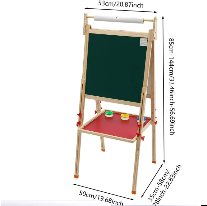 Dubbelzijdige Staande Kinder Schilderezel met Opbergplank – Verstelbare Houten Tekenezel