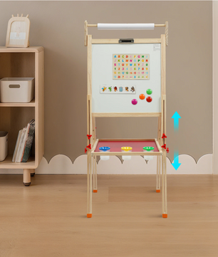 Dubbelzijdige Staande Kinder Schilderezel met Opbergplank – Verstelbare Houten Tekenezel