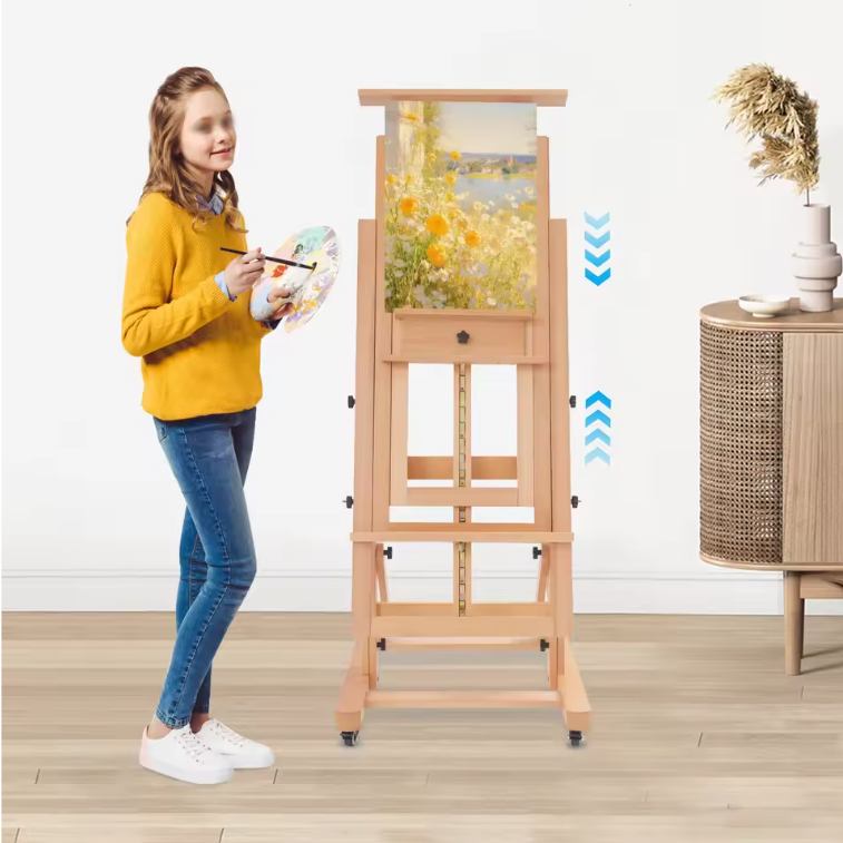 Professionele Studio Schilderezel van Massief Hout – Verstelbare Schilderstandaard met Wielen