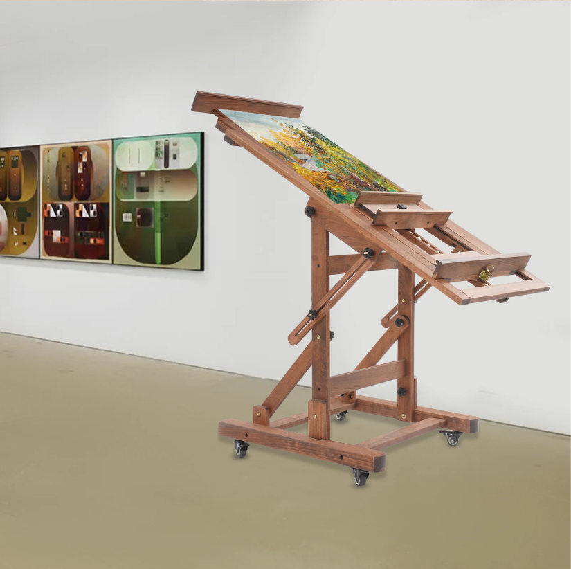 Professionele Studio Schilderezel van Massief Hout – Verstelbare Schilderstandaard met Wielen