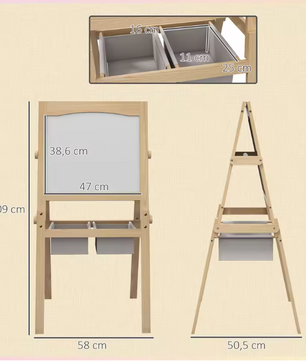 3-in-1 Kinder Schilderezel met Papierrol – Houten Tekenbord met Opbergmanden