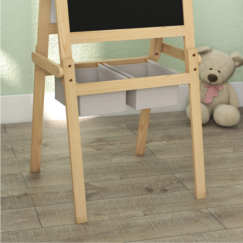 3-in-1 Kinder Schilderezel met Papierrol – Houten Tekenbord met Opbergmanden