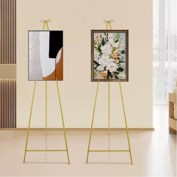 Gouden Presentatie Schilderezel – Verstelbare Driehoekige Displaystandaard