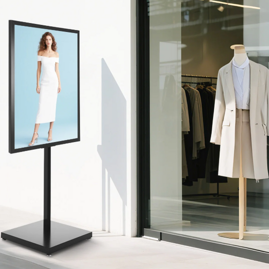 Zwarte Metalen Posterstandaard – Staande Displayhouder met Verstelbare Voeten