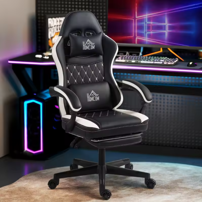 Ergonomische Gamingstoel met Voetensteun – Verstelbare Computerstoel met Hoofd- en Lendenkussen