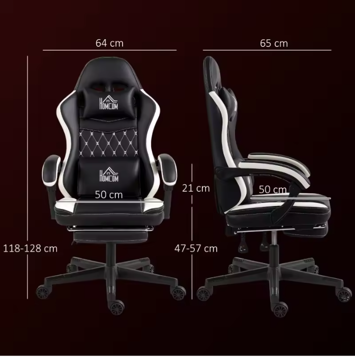 Ergonomische Gamingstoel met Voetensteun – Verstelbare Computerstoel met Hoofd- en Lendenkussen