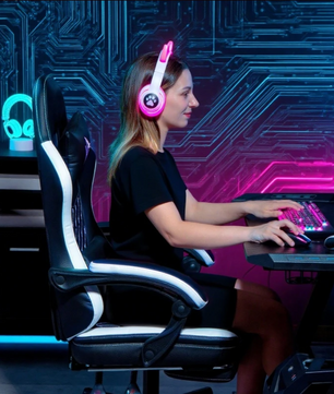 Ergonomische Gamingstoel met Voetensteun – Verstelbare Computerstoel met Hoofd- en Lendenkussen