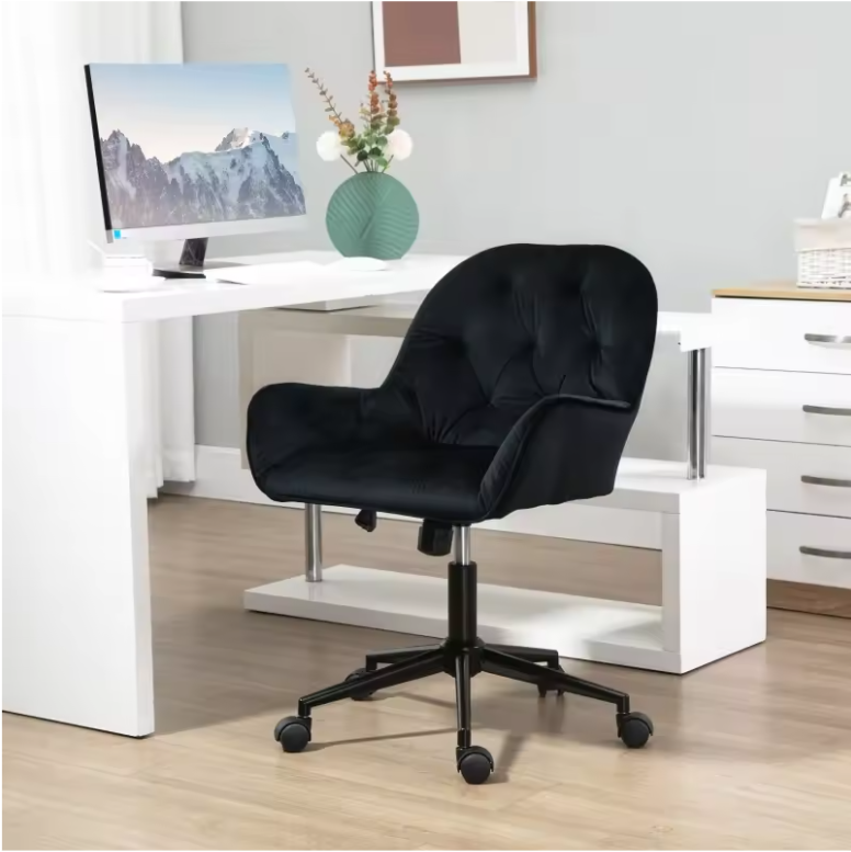Ergonomische Bureau- en Bureaustoel met Armleuningen – Verstelbare Draaistoel met Fluweelachtige Bekleding