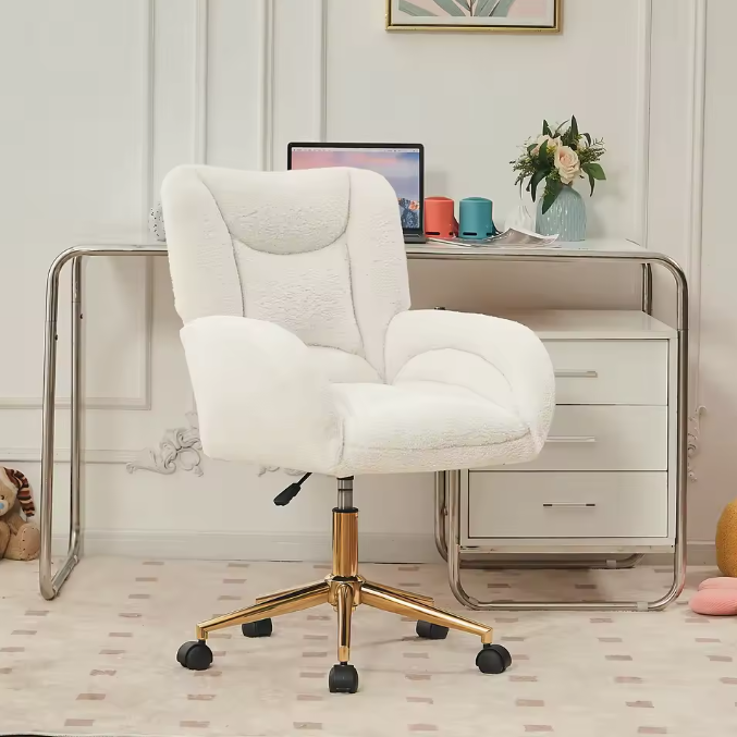 Verstelbare Make-up- en Werkstoel met Rugleuning – Teddy Stof en Comfortabele Zitting