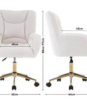 Verstelbare Make-up- en Werkstoel met Rugleuning – Teddy Stof en Comfortabele Zitting