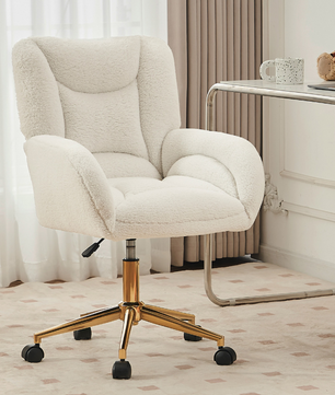 Verstelbare Make-up- en Werkstoel met Rugleuning – Teddy Stof en Comfortabele Zitting