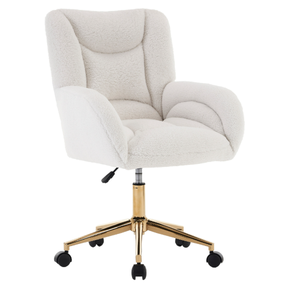 Verstelbare Make-up- en Werkstoel met Rugleuning – Teddy Stof en Comfortabele Zitting