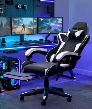 Ergonomische Gamingstoel met Voetensteun – Verstelbare Computerstoel met Hoofd- en Lendenkussen