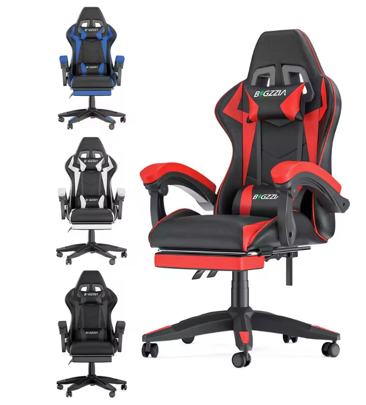 Ergonomische Gamingstoel met Voetensteun – Verstelbare Computerstoel met Hoofd- en Lendenkussen