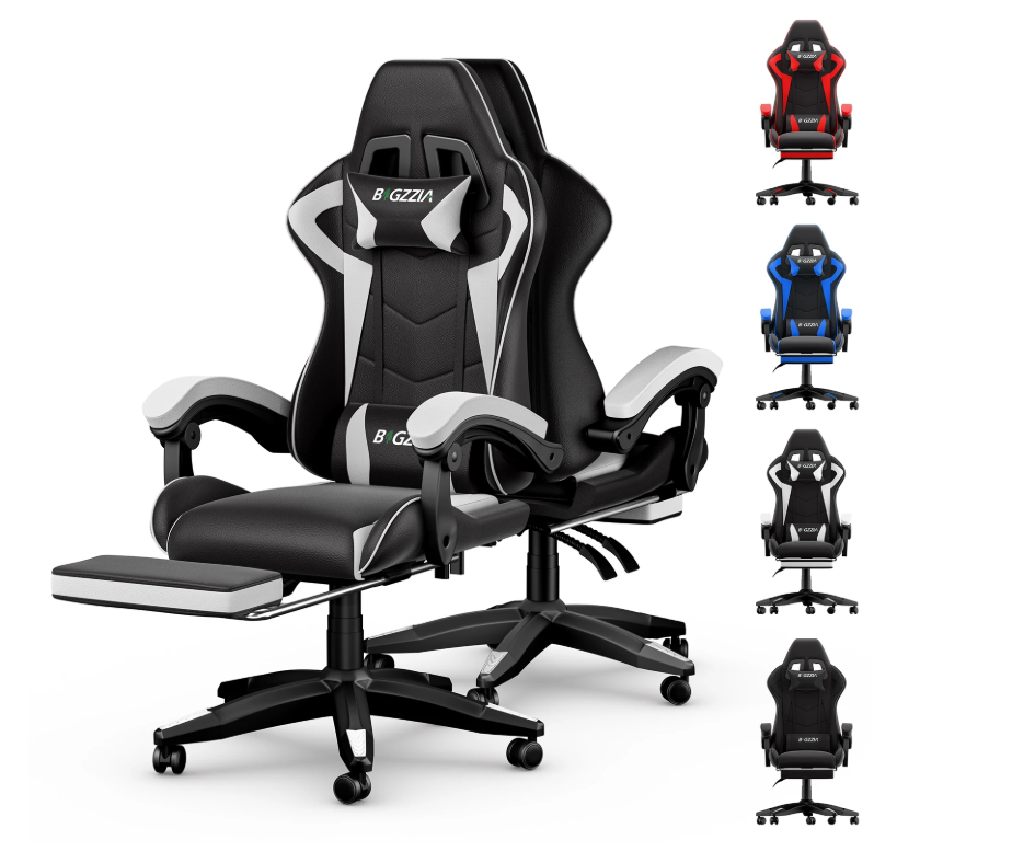 Ergonomische Gamingstoel met Voetensteun – Verstelbare Computerstoel met Hoofd- en Lendenkussen