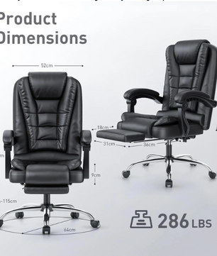 Ergonomische Directiestoel met Voetensteun – Verstelbare Hoge Bureaustoel van PU-leer