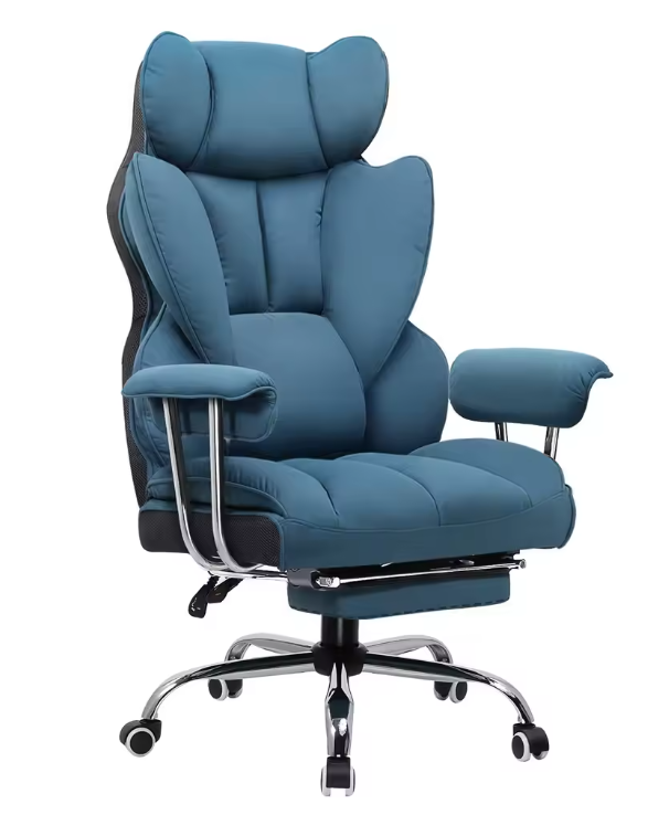 Ergonomische Gamingstoel met Voetensteun – Stoffen Bekleding, Verende Zitkussenstructuur en Verstelbare Rugleuning tot 135°