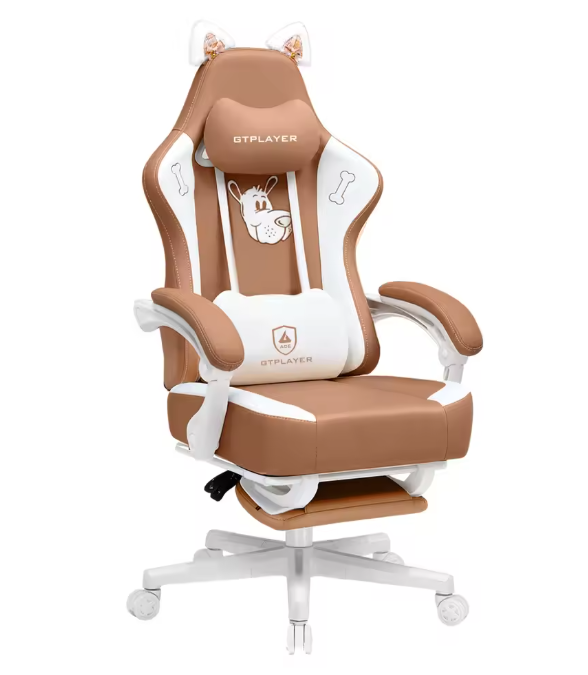 Schattige Gamingstoel met Kattenoren – Fluwelen Ergonomische Bureaustoel met Voetensteun en Memory Foam, Belastbaar tot 150 kg