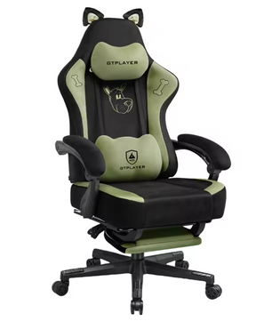 Schattige Gamingstoel met Kattenoren – Fluwelen Ergonomische Bureaustoel met Voetensteun en Memory Foam, Belastbaar tot 150 kg