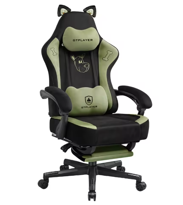 Schattige Gamingstoel met Kattenoren – Fluwelen Ergonomische Bureaustoel met Voetensteun en Memory Foam, Belastbaar tot 150 kg