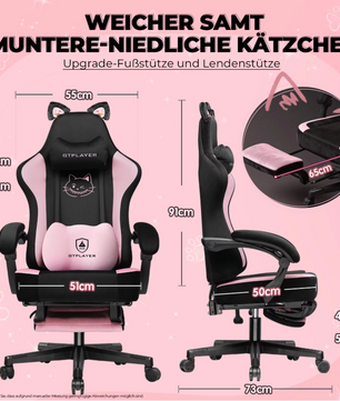 Schattige Gamingstoel met Kattenoren – Fluwelen Ergonomische Bureaustoel met Voetensteun en Memory Foam, Belastbaar tot 150 kg