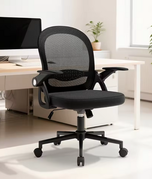 Ergonomische Mesh Bureaustoel met Opklapbare Armleuningen en Lendensteun – Compacte Draaistoel