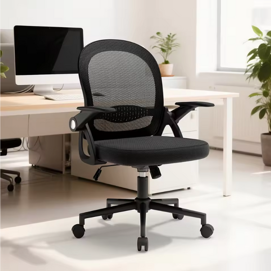 Ergonomische Mesh Bureaustoel met Opklapbare Armleuningen en Lendensteun – Compacte Draaistoel