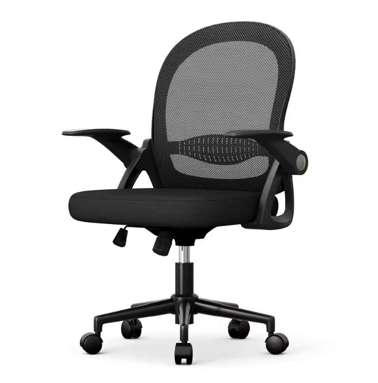 Ergonomische Mesh Bureaustoel met Opklapbare Armleuningen en Lendensteun – Compacte Draaistoel