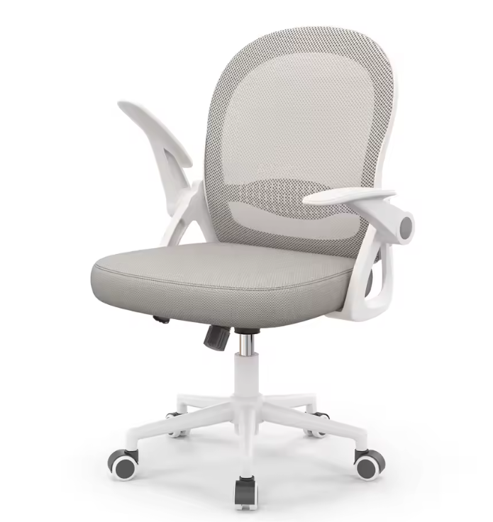 Ergonomische Mesh Bureaustoel met Opklapbare Armleuningen en Lendensteun – Compacte Draaistoel
