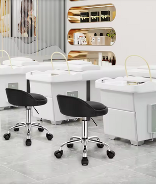 Fluwelen Werkkruk met Rugleuning en Wielen – Verstelbare Draaibare Bureaustoel