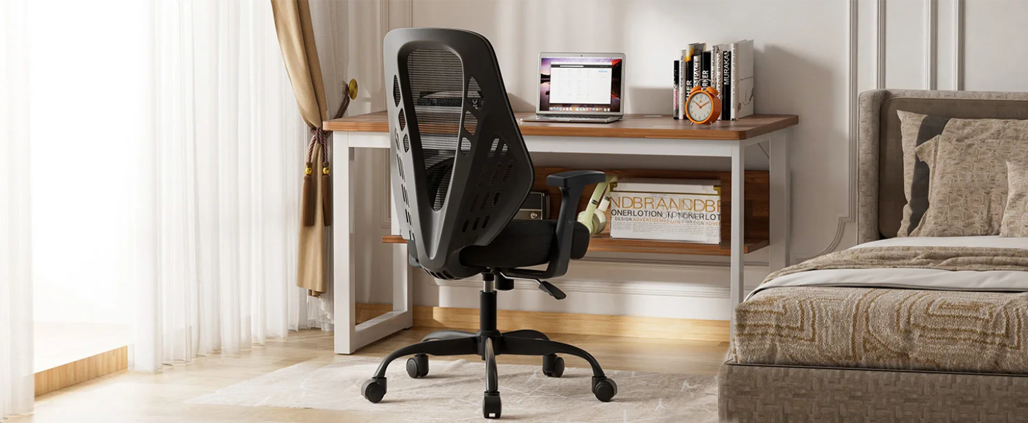 Ergonomische Bureaustoel met Verstelbare Armleuningen en Ademend Mesh – Schommelmechanisme en V-Vormige Rugleuning