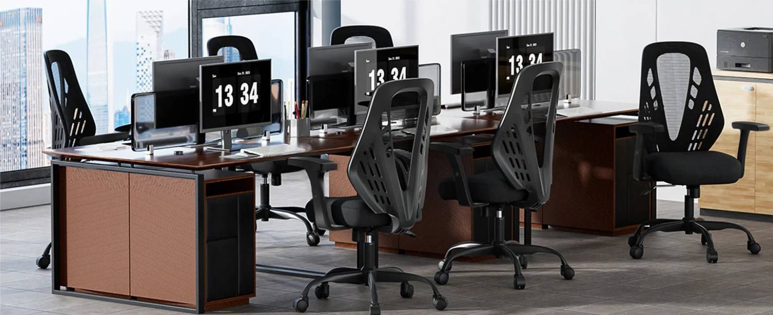 Ergonomische Bureaustoel met Verstelbare Armleuningen en Ademend Mesh – Schommelmechanisme en V-Vormige Rugleuning
