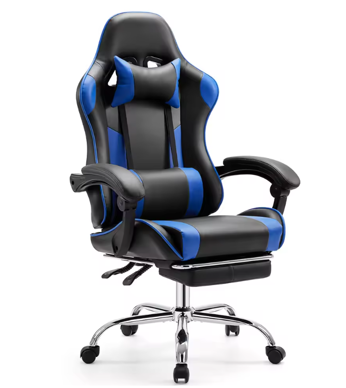 Ergonomische Racing Gamestoel met Hoofdsteun en Lendenkussen – PU-Lederen Draaistoel met Schommelfunctie