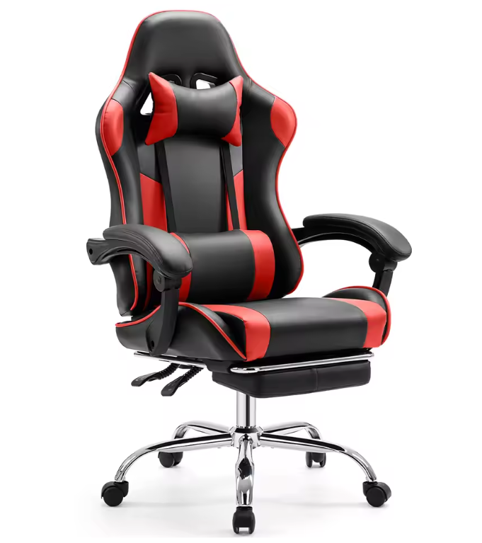 Ergonomische Racing Gamestoel met Hoofdsteun en Lendenkussen – PU-Lederen Draaistoel met Schommelfunctie