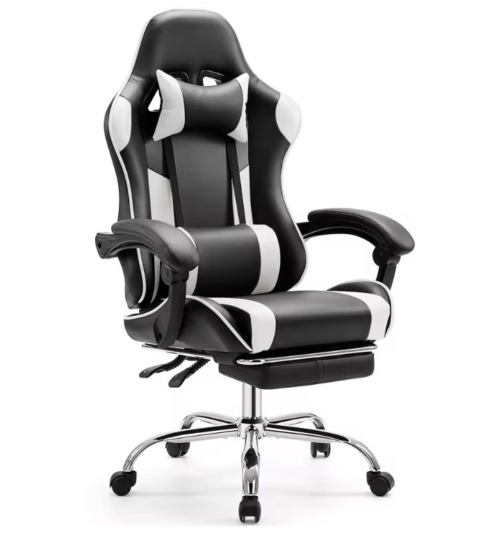 Ergonomische Racing Gamestoel met Hoofdsteun en Lendenkussen – PU-Lederen Draaistoel met Schommelfunctie