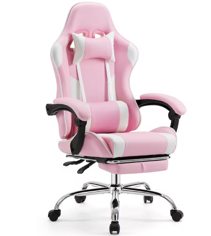 Ergonomische Racing Gamestoel met Hoofdsteun en Lendenkussen – PU-Lederen Draaistoel met Schommelfunctie