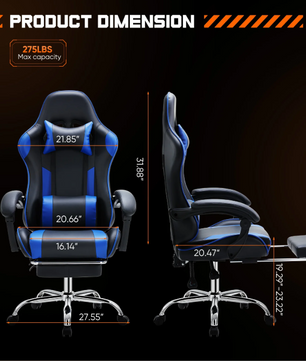 Ergonomische Racing Gamestoel met Hoofdsteun en Lendenkussen – PU-Lederen Draaistoel met Schommelfunctie