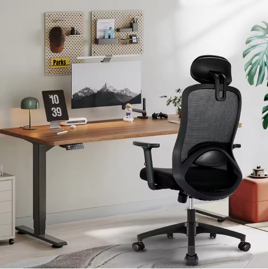 Ergonomische Hoge Bureaustoel met Hoofdsteun en Verstelbare Lendensteun – Kantelbaar 90–130° Mesh Design