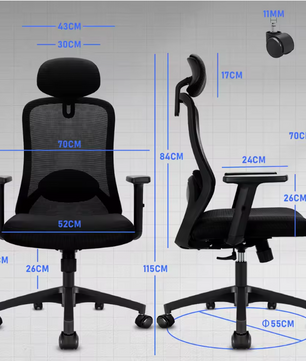 Ergonomische Hoge Bureaustoel met Hoofdsteun en Verstelbare Lendensteun – Kantelbaar 90–130° Mesh Design
