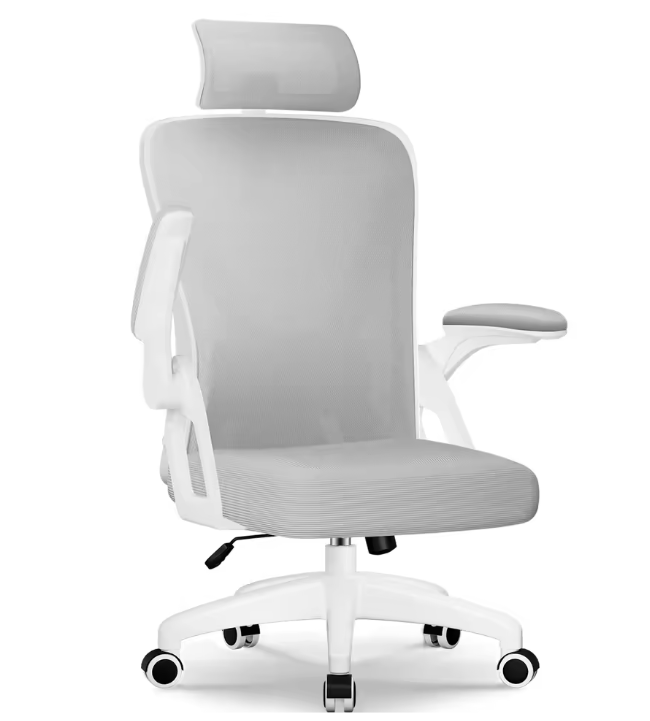 Ergonomische Bureaustoel met Verstelbare Hoofdsteun en Lendensteun – Kantelbaar 90–135° met Opklapbare Armleuningen